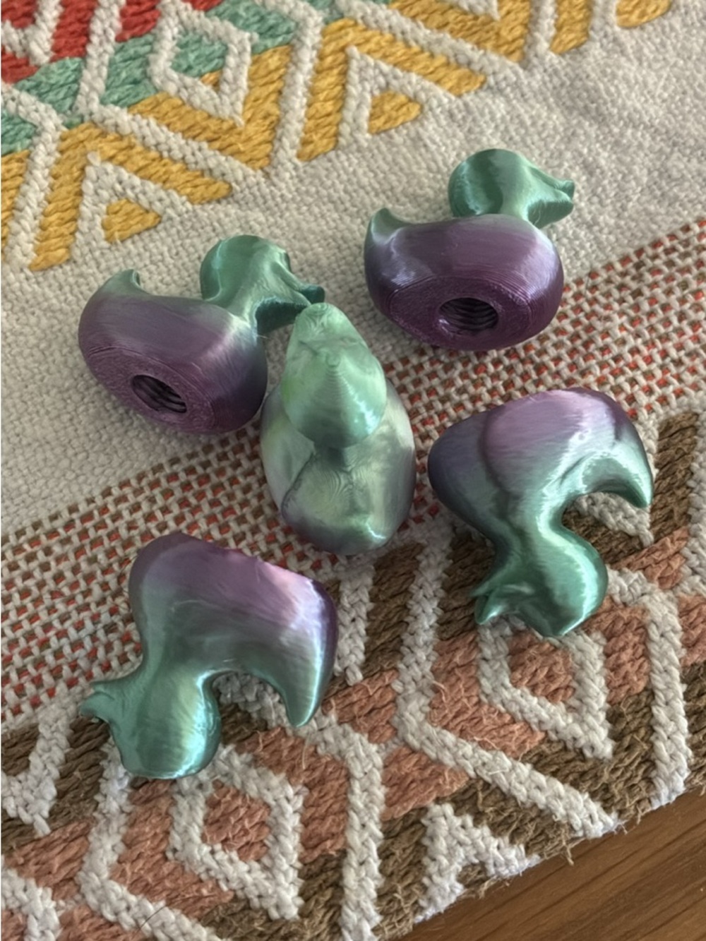 Handcrafted Iridescent Green and Purple Duck Valve Stem Caps - Set of 5